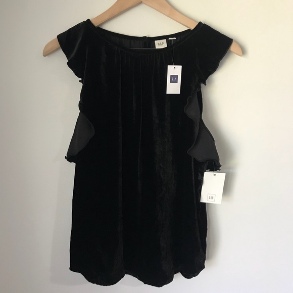 GAP Tops - Gap | black velvet ruffle sleeve top size M